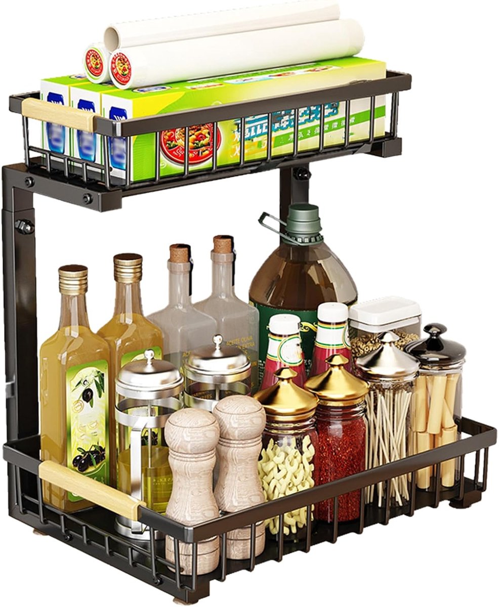 Onderbouw Organizer - Kast Lade - Keuken Opbergen - Dubbele Verdieping - 30x40x50cm - Zwart