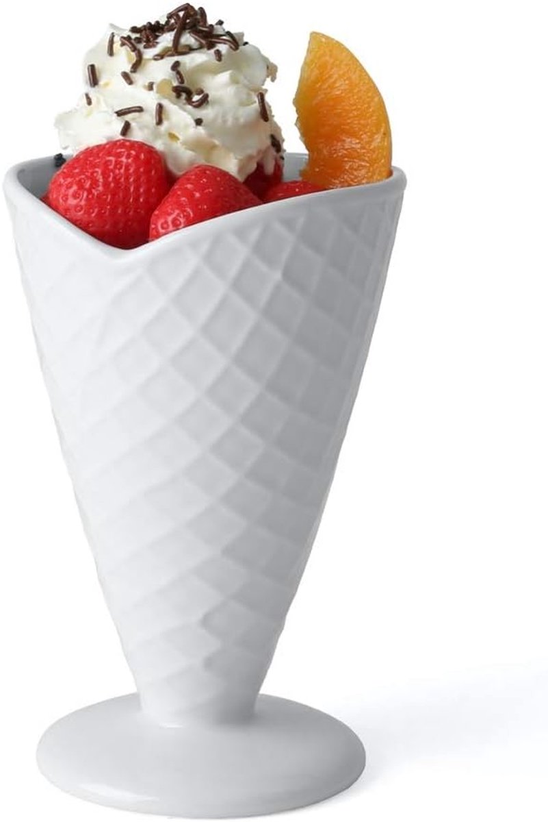 IJskoupe Porselein - Dessert Kom - Serveren van IJs - Vaatwasserbestendig - 16 cm Hoog - Wit