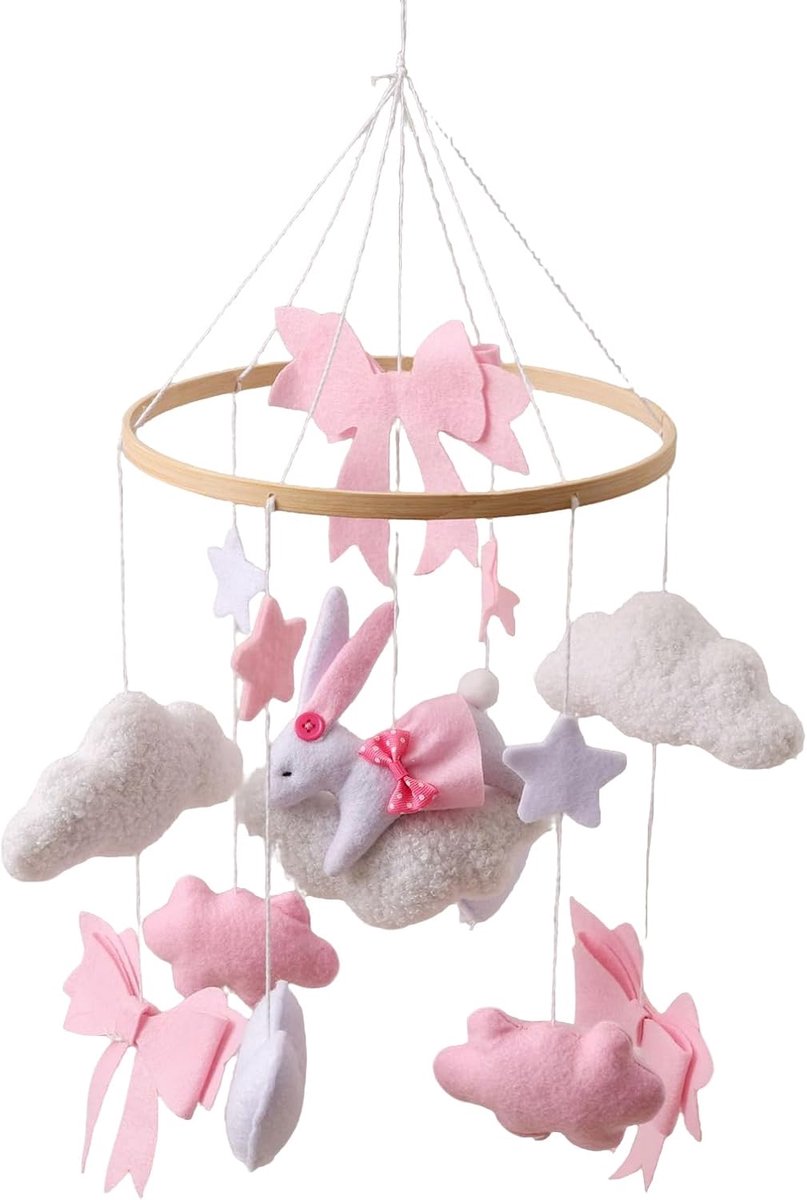 Muziekmobiel Babybed - Speelgoed Mobiel - Rustgevende Slaap - Draaiend Sensorisch Speelgoed - 40 x 23 cm - Roze Band
