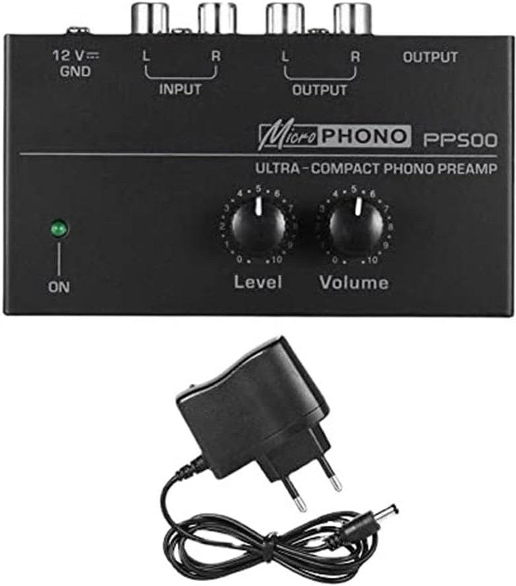 Phono Voorversterker - Platen Speler Versterker - Muziek Luisteren - Volume Regeling - Compact Formaat - Zwart