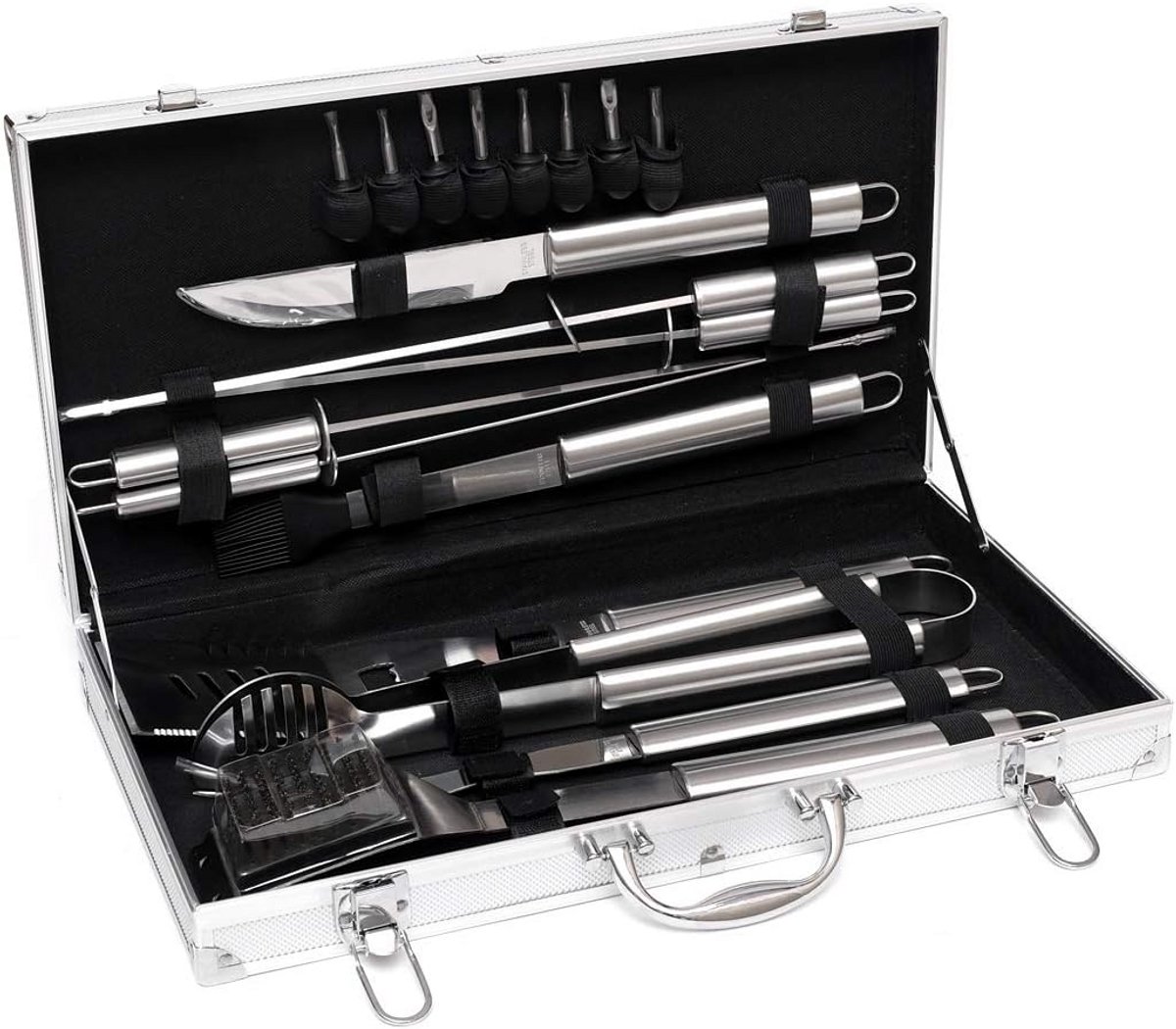 18-delige RVS BBQ Grillset met Koffer - Professioneel Gereedschap