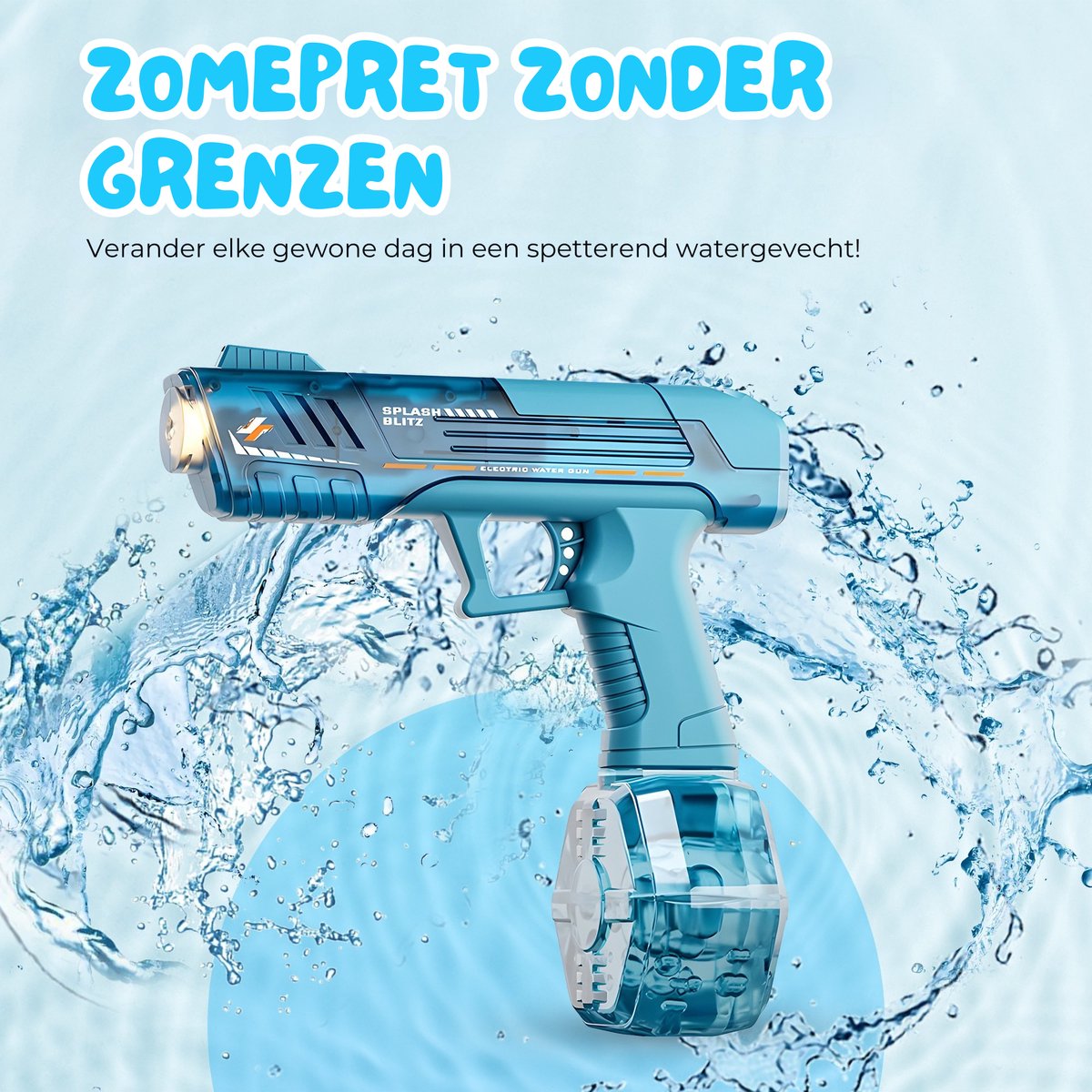 Pumpify Elektrisch Waterpistool – Buitenspeelgoed – Super Soaker – Waterspeelgoed – Met Flits Bij Ieder Schot - Automatisch Waterpistool – Watergeweer – Speelgoed – 4 Jaar – 5 Jaar – 6 jaar – 7 jaar – 8 jaar – Glock – Waterblaster – Blauw Mini — afbeelding 6