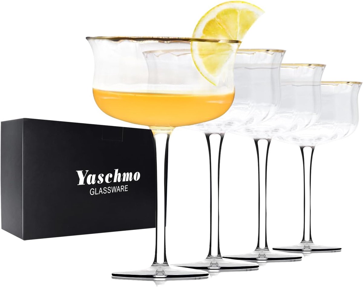 Set van 4 Coupe Glazen Vintage Art Deco Cocktailglazen Loodvrij Kristal