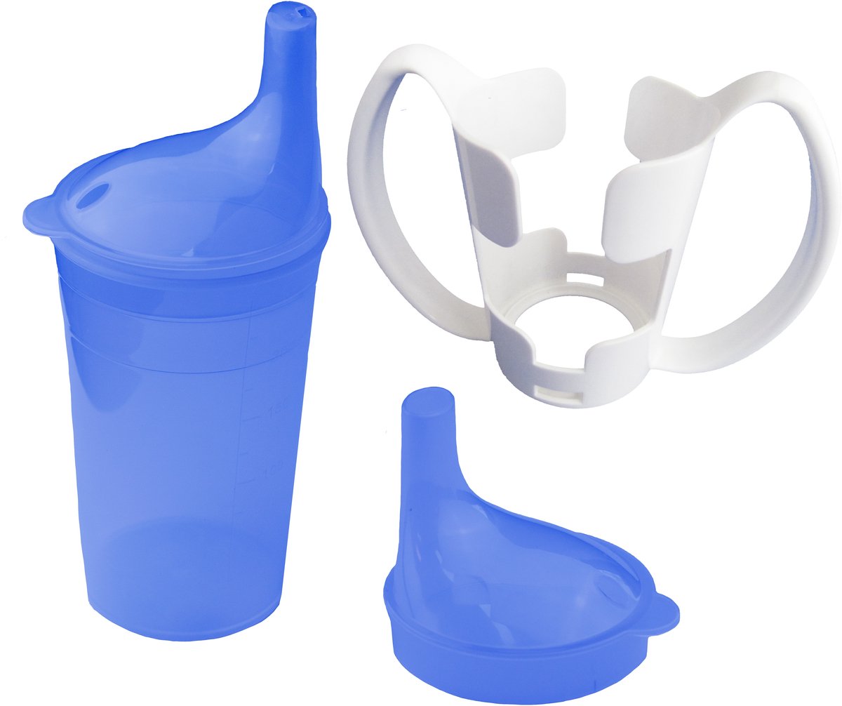 Sundo Drinkbekerset met houder voor thee en pap – lang mondstuk (blauw)