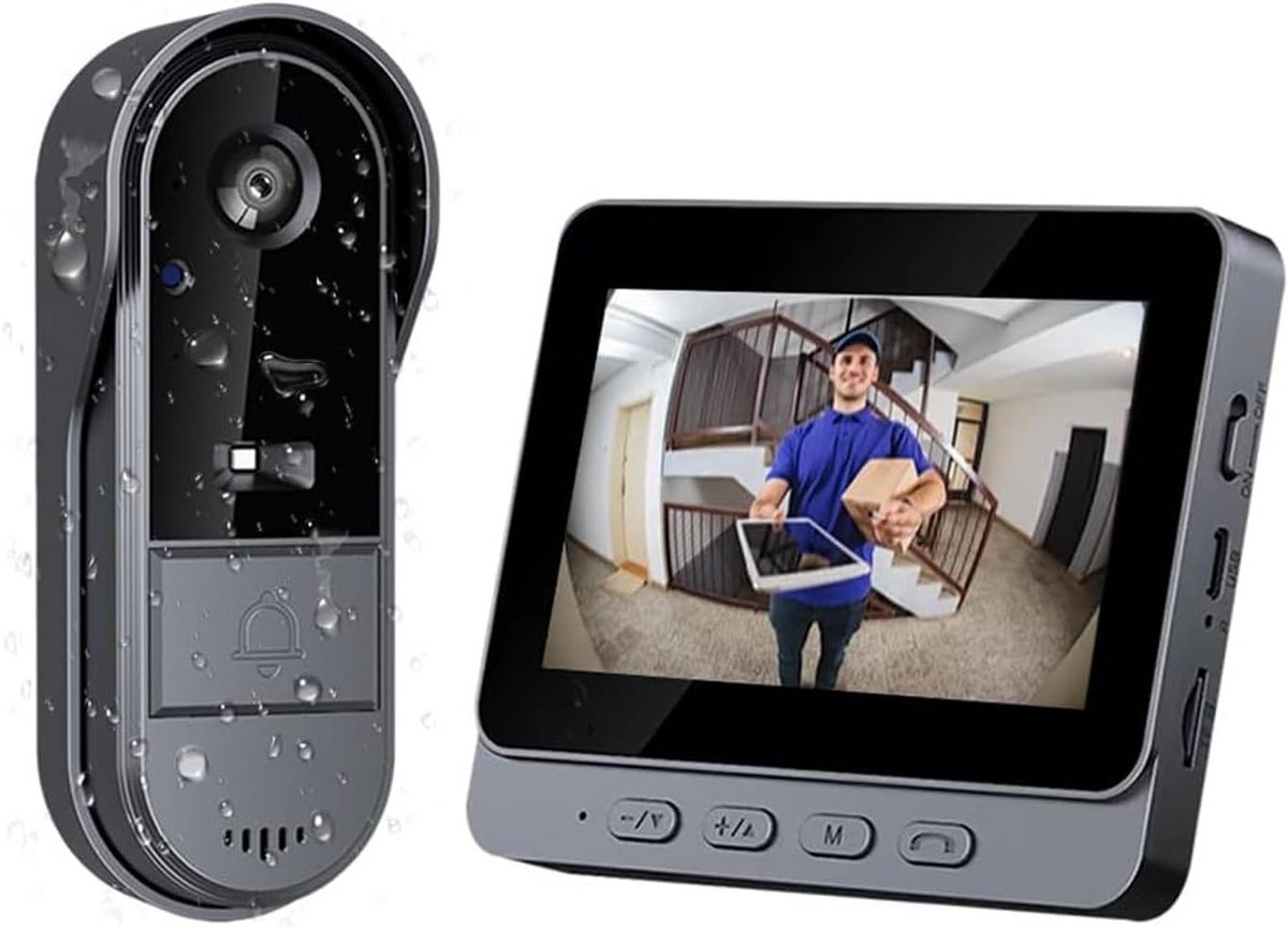Draadloos Videodeurbel met 1080P Camera, 4.3" IPS Scherm en Tweerichtings Audio