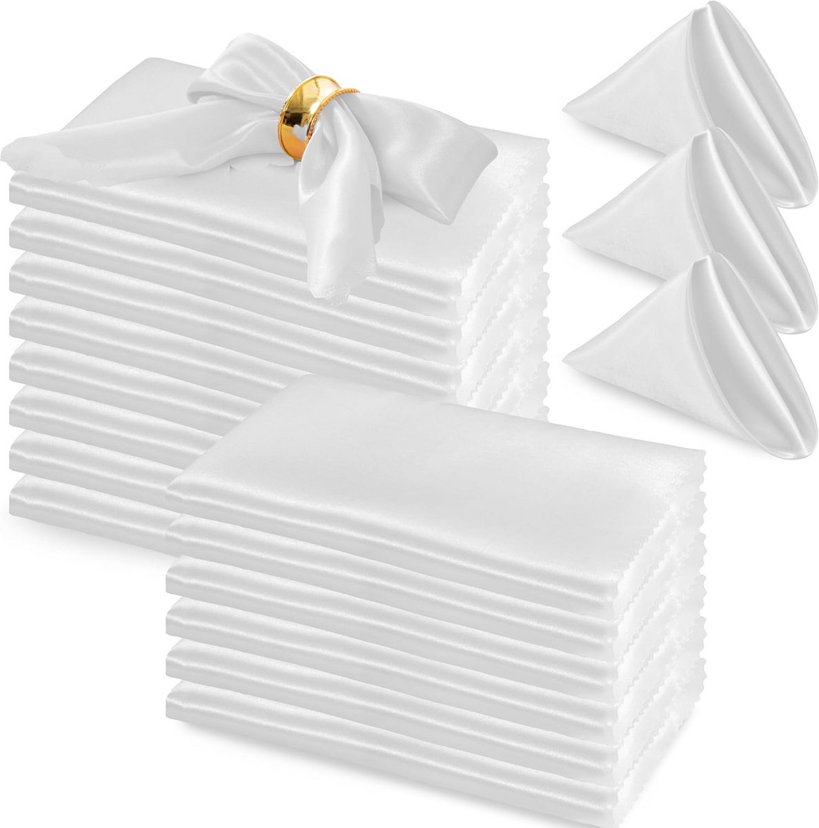 Set van 72 Witte Satijnen Tafellinnen Servetten 40x40 cm - Herbruikbaar en Wasbaar