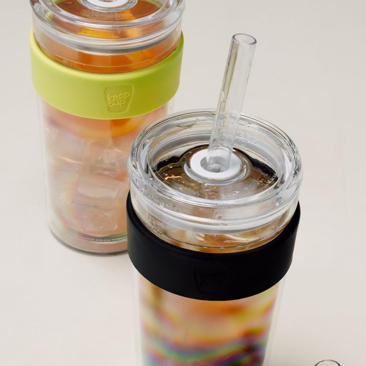 Dubbelwandige Iced Coffee Beker met Deksel en Rietje - 340ml - Zwart