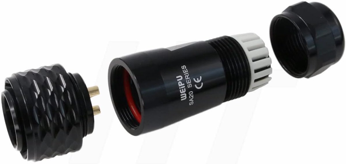 Voedingskabel Connector - Luchtvaart Plug - Energie Overbrengen - Waterdichte IP67 Verbinding - 2 Pin - Zwart
