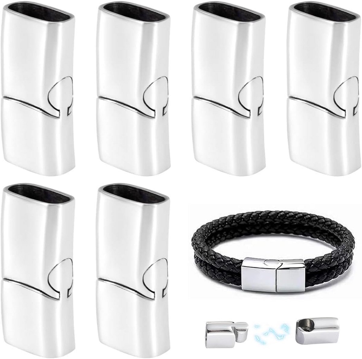 Magnetische Sluitingen voor Armbanden, Rechthoekig RVS, 6 Stuks, 12x6mm