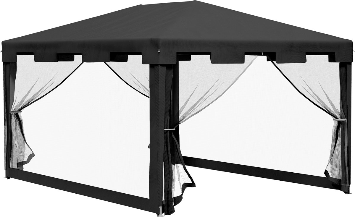 Wishdor - Partytent - Met Muggengaas En Rits - Modern - Voor Tuin Of Terras - Metaal En PE - Donkergrijs - 395 X 295 X 255 Cm