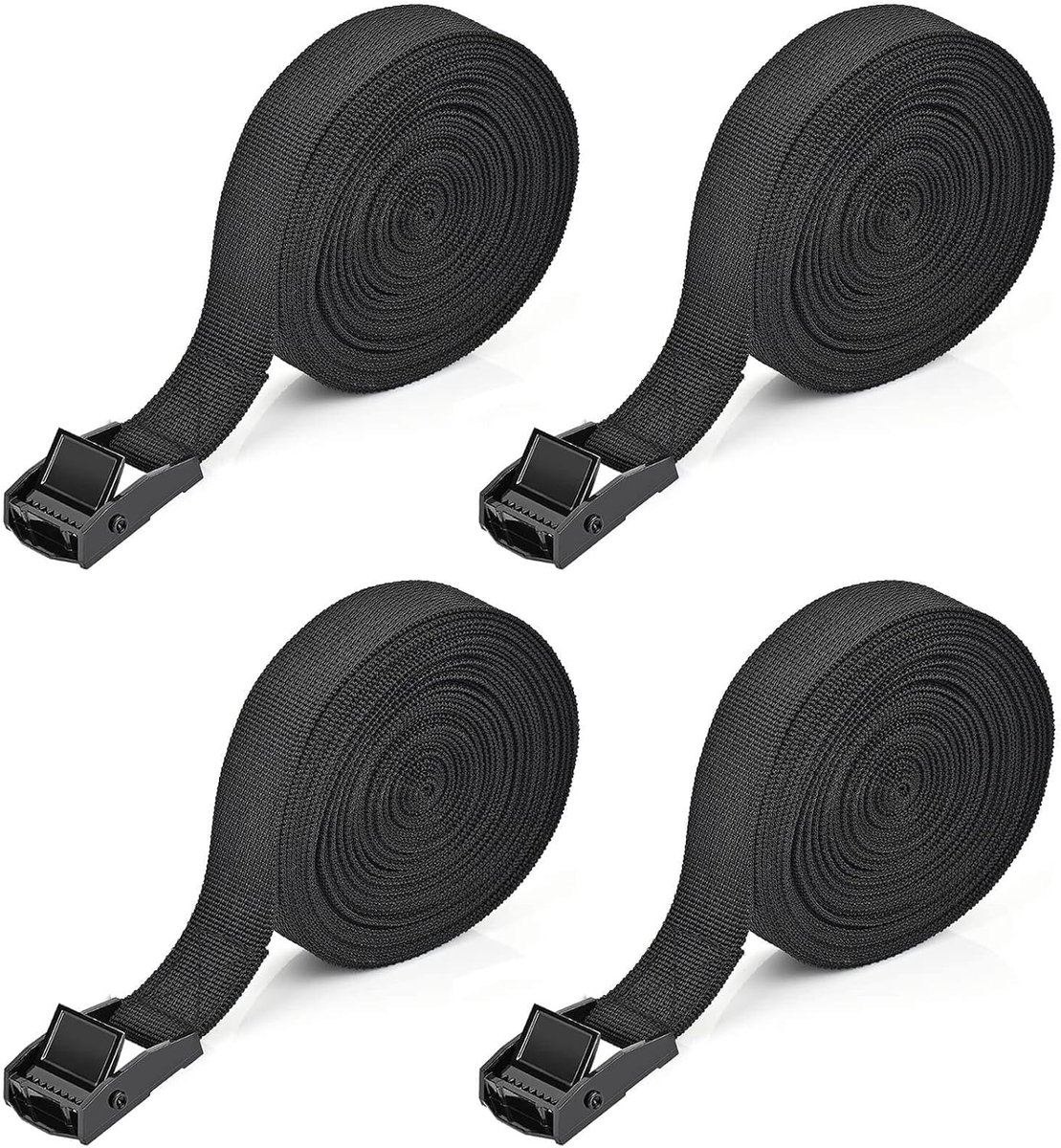 Spanbanden met Ratel en Klem - 4 Stuks Zwarte Spanbanden 6 Meter voor Auto, Aanhanger en Bagage