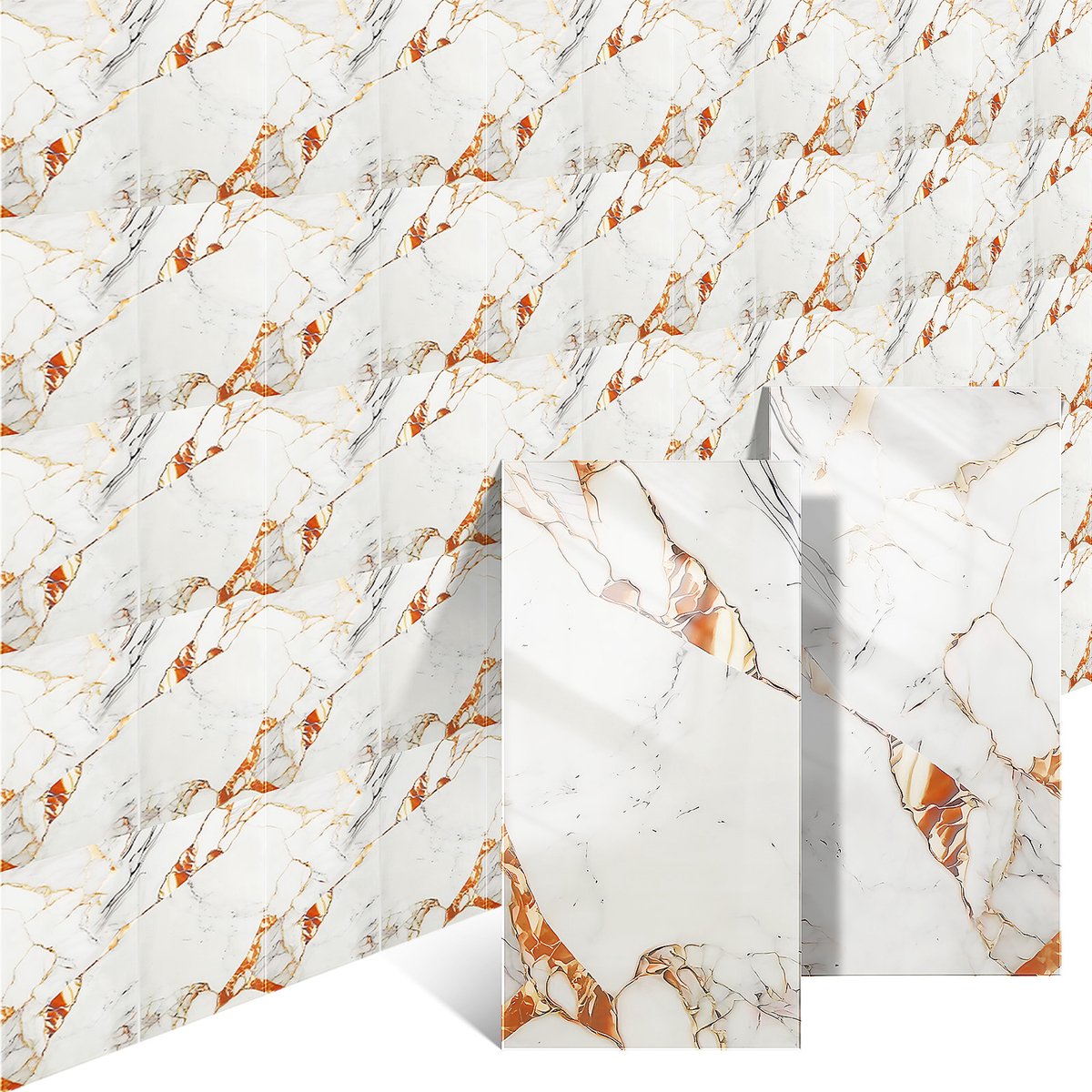 Verpakking van 20 Wandpanelen met Marmerlook – 30x60 cm Zelfklevende, Waterdichte Stickers – Decoratieve Tegels om te Plakken voor Keuken en Badkamer