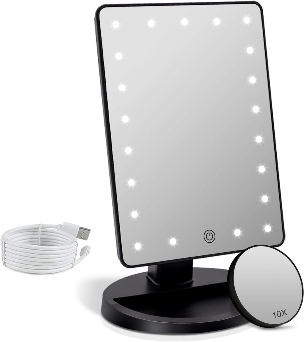 Vergroot Make-up Spiegel met 21 LED Lampjes, Dimbaar Touch Sensor en 10x Vergroting