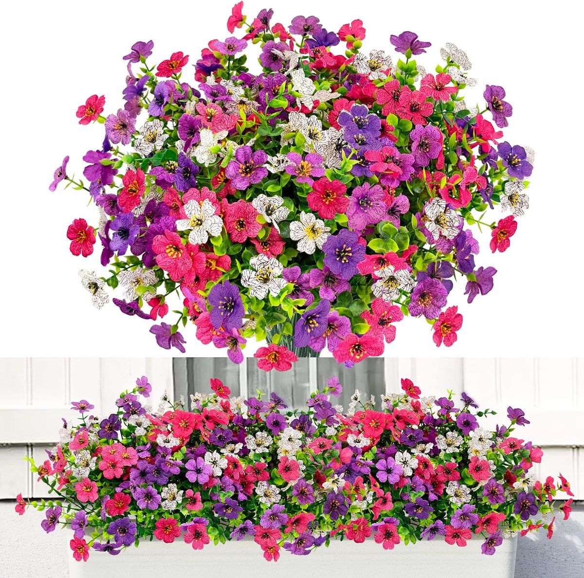 12 Bossen Kunstbloemen voor Buiten - Realistische Zijden Bloemen Levendsecht - Weerbestendig en UV-bestendig - Geschikt voor Balkonbak, Tuin, Voordeur en Terras - Decoratie voor Binnen en Buiten