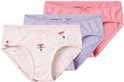 Drie Name it slips in roze, paars en lichtroze met ballerina print en strikje.