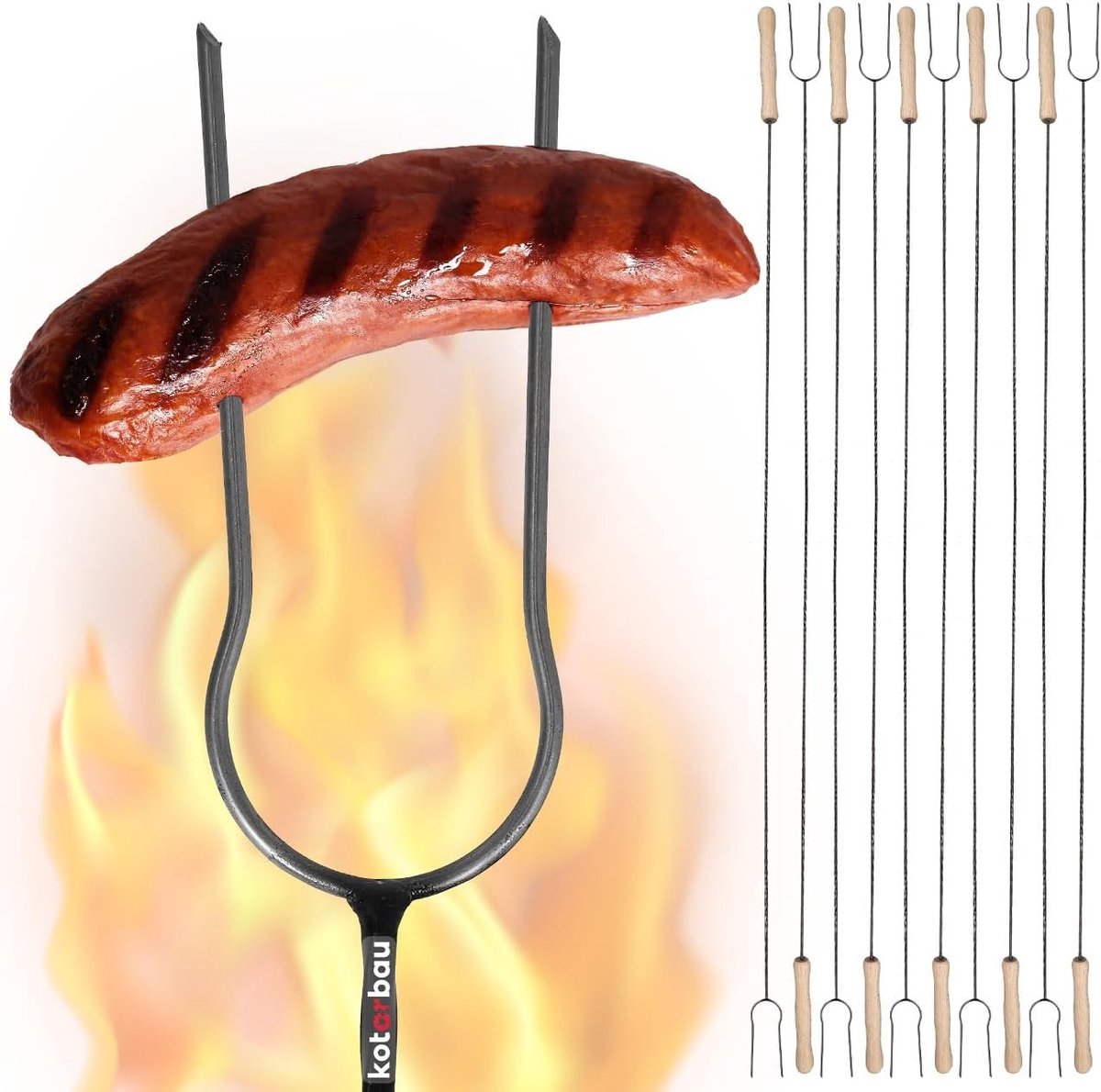 Lange Dubbele Grillspiesen 130 cm met Houten Handvat voor Barbecue en Kampvuur