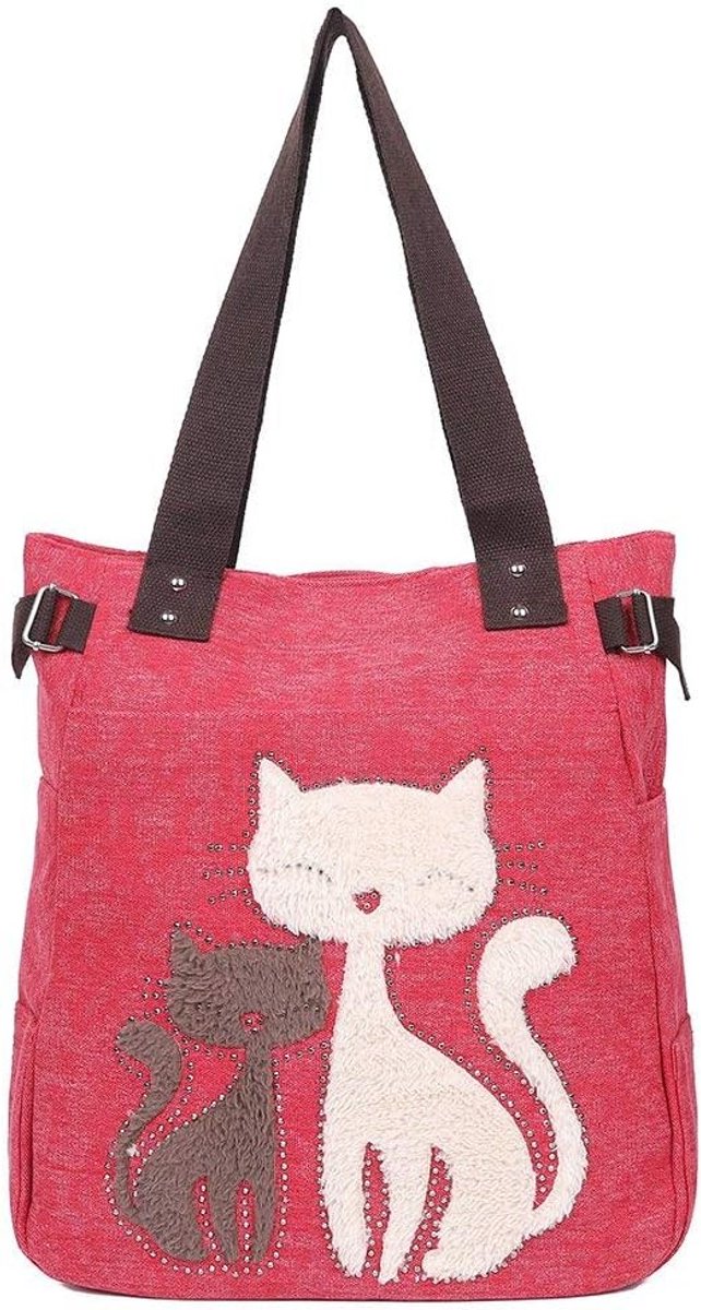 Canvas Schoudertas Dames Shopper met Schattige Kattenprint - Casual en Lichtgewicht Handtas