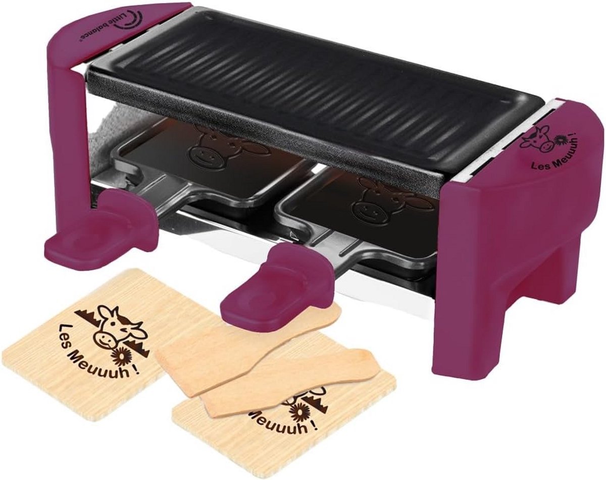 Compacte Raclette Grill voor 2 Personen - 320W met Antiaanbaklaag en Houten Accessoires