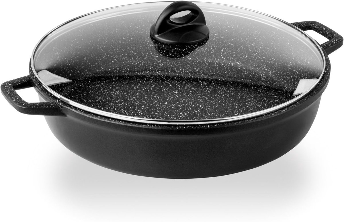 Grote Kookpan met Deksel 36 cm - Gietaluminium - Zwart