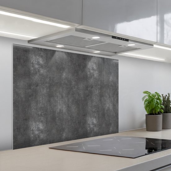 Spatscherm 90x70 cm - Zelfklevende achterwand Donkergrijs - Ruw - Beton print - Keuken muurbeschermer - Spatwand fornuis