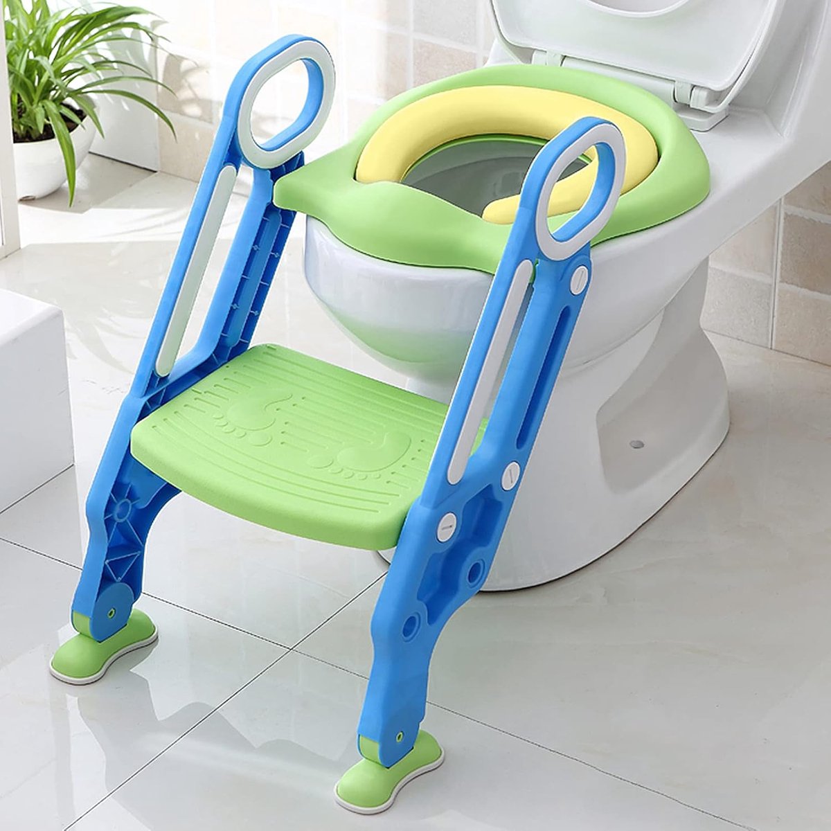 Potjestrainer met Trap - Kinder Toiletbril - Zindelijkheidstraining - In Hoogte Verstelbaar - Max 75 kg - Groenblauw