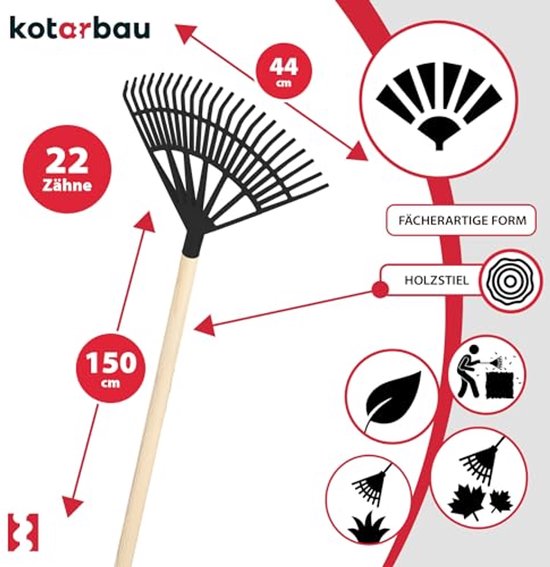 KOTARBAU® Bladhark, Tuinhark van Kunststof, 44 cm, Zwart, met Steel, Gazonhark, Waaierbezem, Lichtgewicht Hark, Stevige Hark van Merkloos	 — afbeelding 4