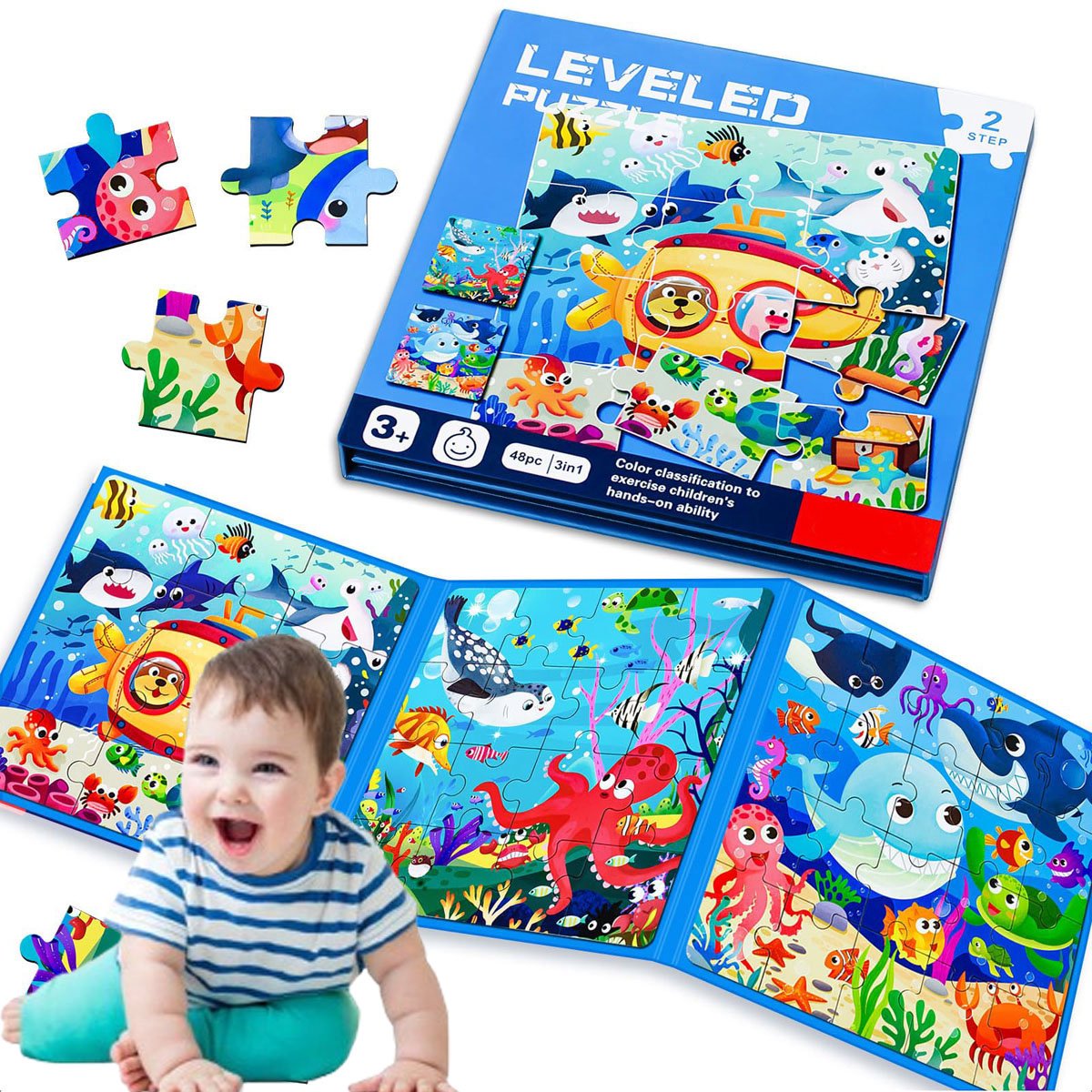 Magnetische puzzels voor kinderen van 4-6 jaar, reisspeelgoed voor peuters, puzzels met oceaanthema voor kinderen van 3-5 jaar, educatieve magneten, ideaal speelgoed voor onderweg, jongens en meisjes.