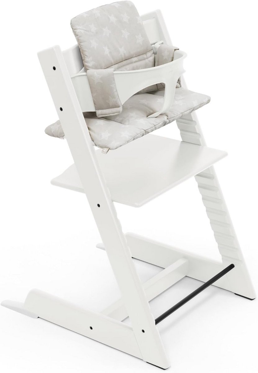 Houten Kinderstoel Set Wit met Kussen - Comfortabel en Veilig voor Baby en Peuter