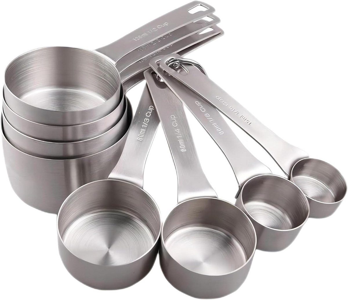 Set Maatbekers RVS - 8 Stuks Metrisch - Voor Bakken en Koken - Inox