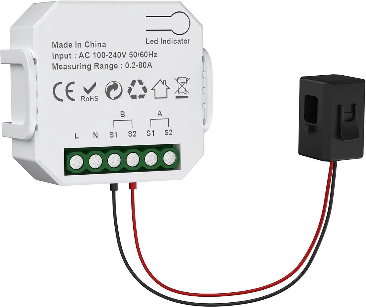 Slimme Wifi Vermogensmeter met Stroomtang voor Energiemonitoring Real-time