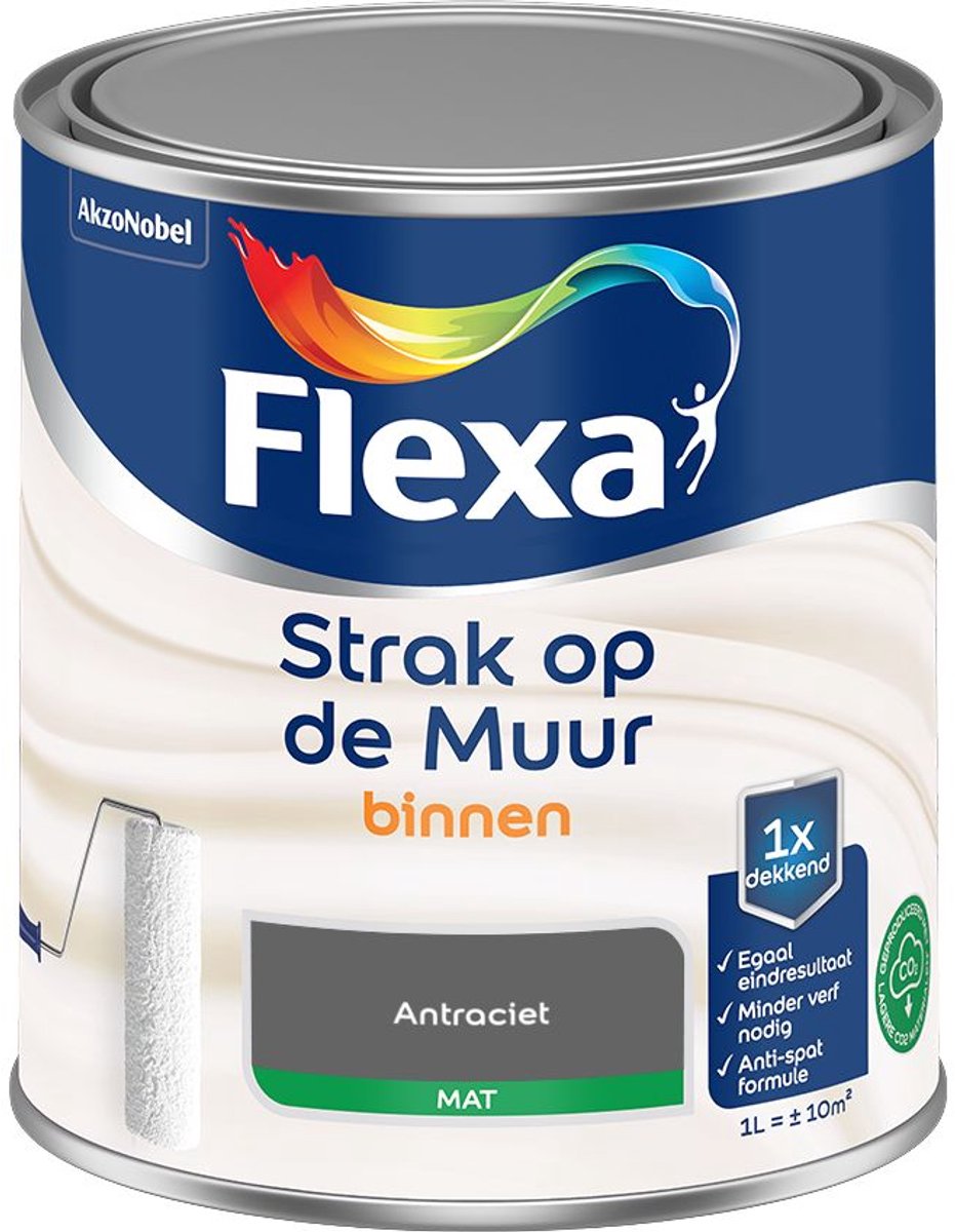 Flexa - Strak Op De Muur Binnen Mat - Antraciet - Mengverf - 1 L