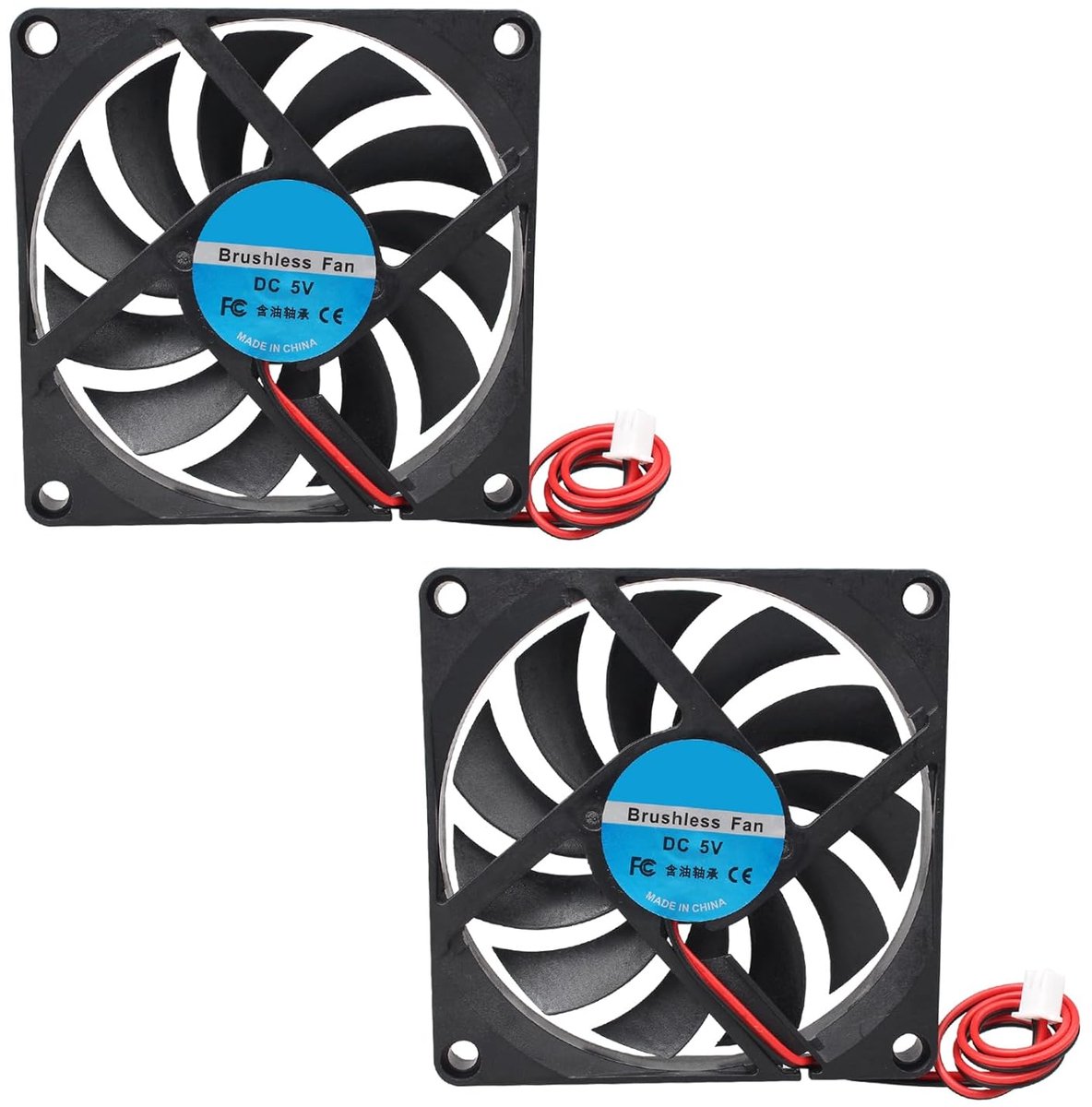 2 Stuks Stille 5V Koelventilator 80x80x10mm DC - Borstelloze Ventilator voor PC Kast, CPU Koeling & 3D Printer