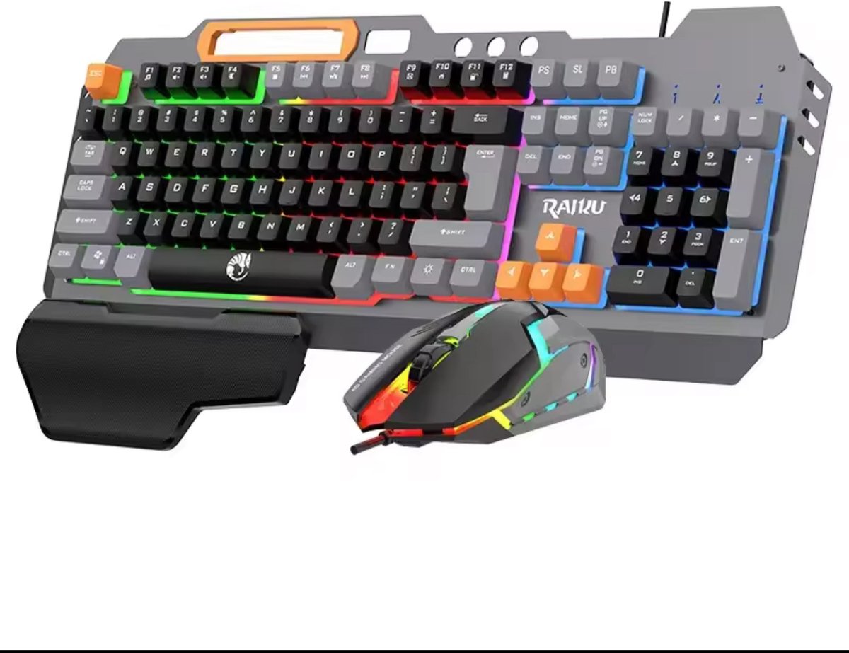 Gaming Toetsenbord en Muis Set Zwart – RGB LED Verlichting – 104 Toetsen – Anti-Ghosting – Ergonomische Polssteun – Verstelbare DPI 800/1200/1600 – Telefoonhouder – USB Gaming Keyboard & Mouse voor PC Laptop