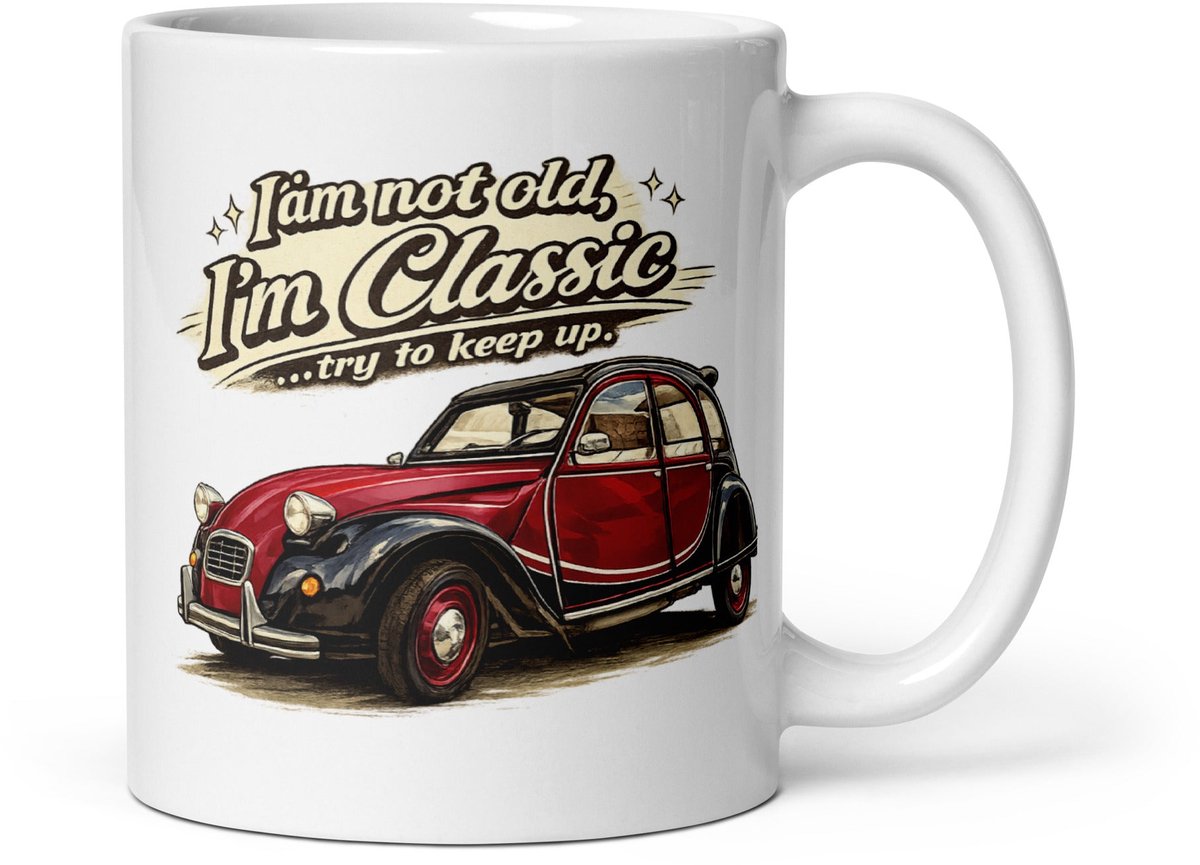 De2pktjes - Citroën 2CV Charleston Mok – Vintage Auto Illustratie | Classic Collectie Keramische Koffiemok