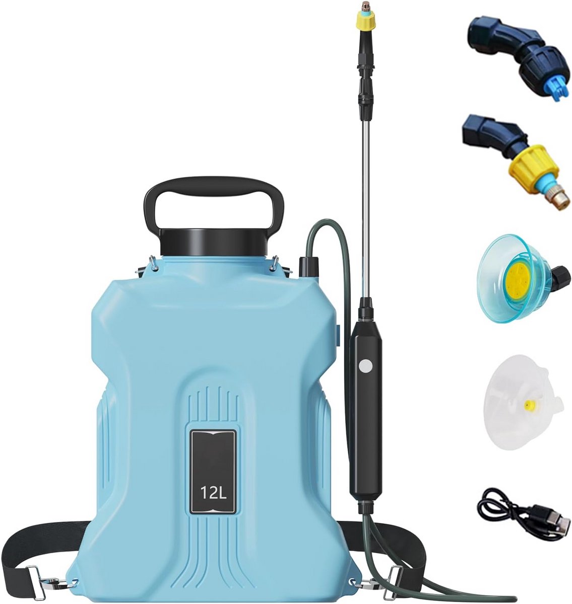 Elektrische Tuinspuit 12 Liter Rugsproeier met Verstelbare Sproeiers voor Plantenverzorging