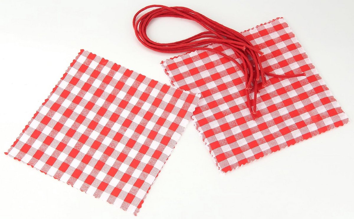 6x Set Rood/Wit Geblokte Katoenen Potdekselhoezen met Vastbindkoord voor Potten
