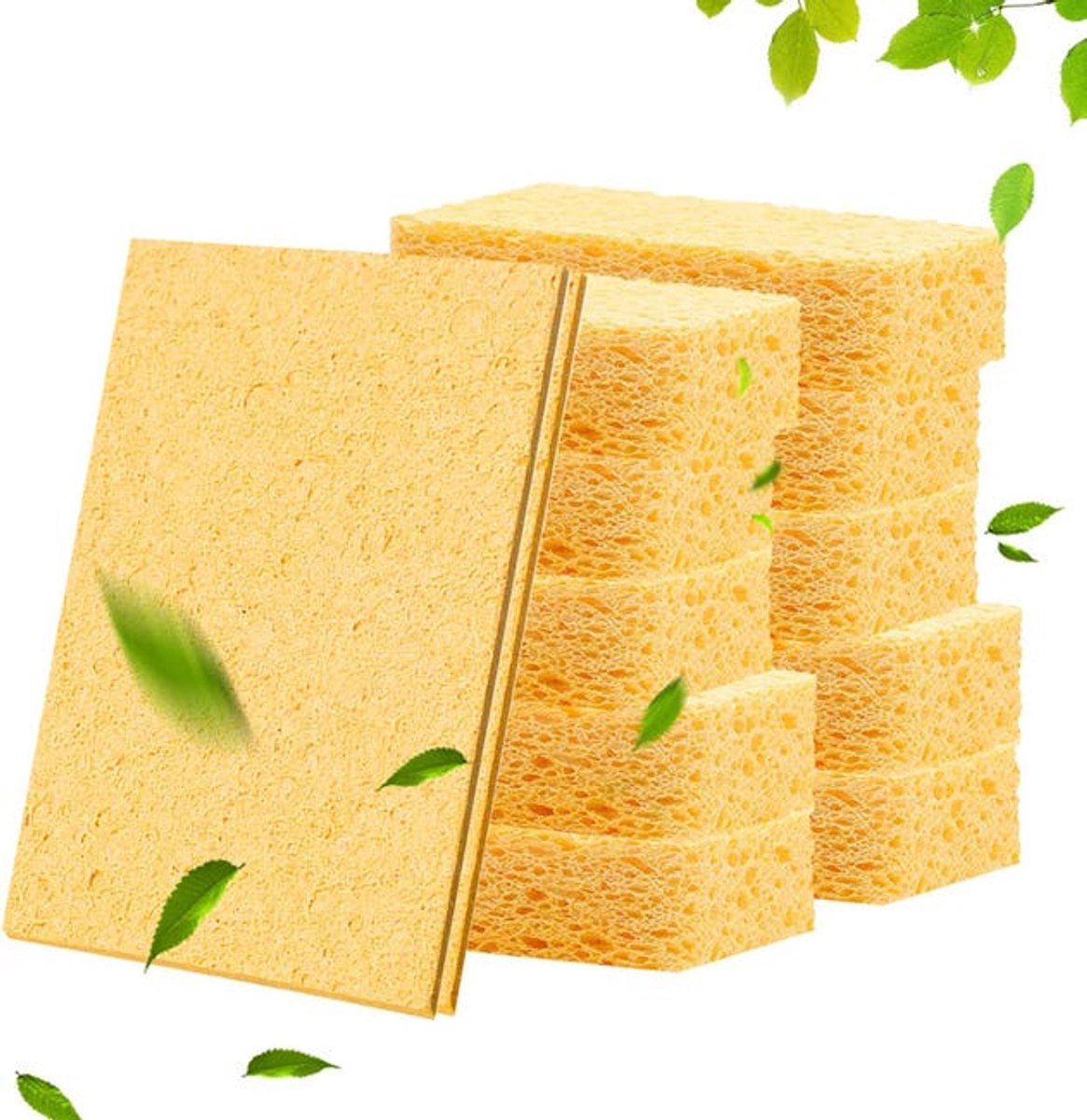 Een set van 10 natuurlijke sponzen – wasbaar, herbruikbaar en krasbestendig.