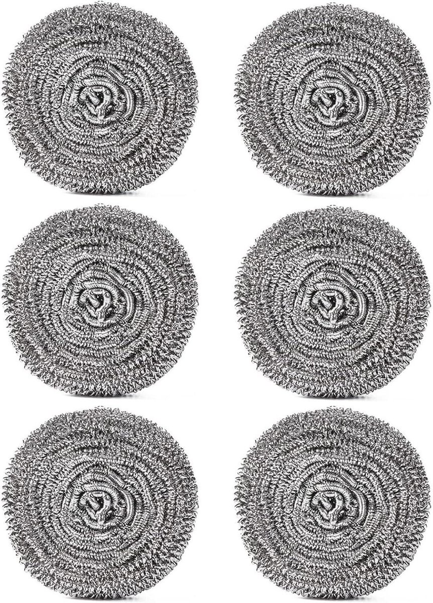 Wasborstel reinigingsborstel van staalwol voor pannen en servies, 10 cm (6 stuks)