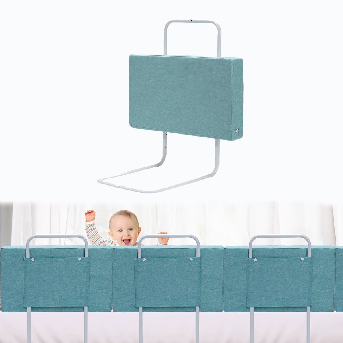 60 CM Bedhek Bedhekje - Verstelbaar - Extra Lang Bedhek - Babybed - Valbeveiliging - 5-niveaus Hoogteverstelbaar - Valveilig Bedhek - Kinderbedhek voor Gezinsbed en Kinderbed - Groen