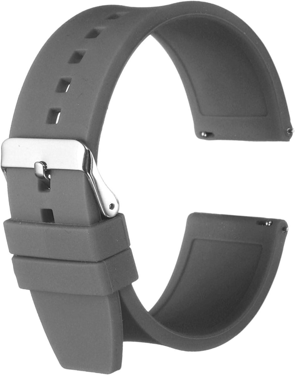 Allecto - Flexibele siliconen horlogeband 26 mm - Snelwissel - Zacht en comfortabel - Grijs - Reserveband - Geschikt voor diverse horlogemodellen - Roestvrijstalen sluiting - Mannen en vrouwen