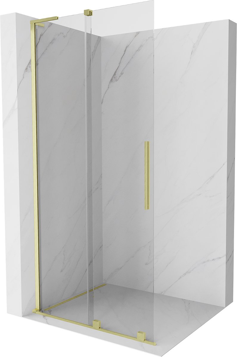 Mexen Velar L schuifbare inloopdouchewand 100 x 200 , transparant 8 mm, geborsteld goud - 871-100-003-03-55