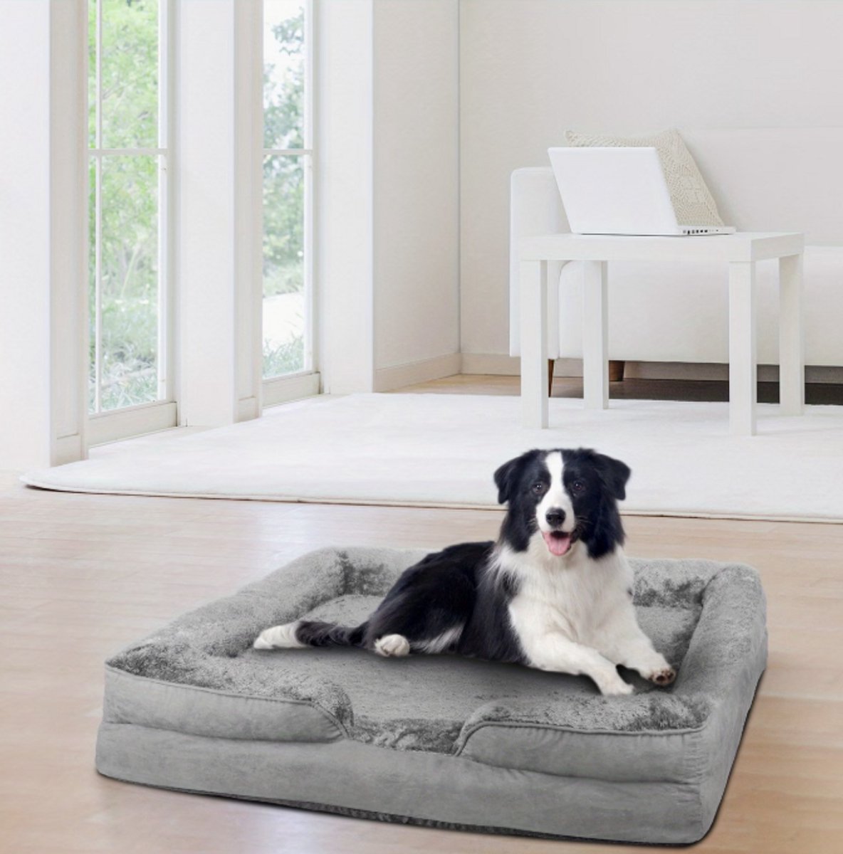 Groot U-Vormig Hondenbed – Zacht & Comfortabel met Pluche Vulling | 106×80×20 cm – Grijs