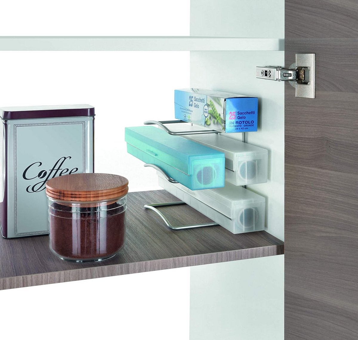 Metalen keukenrolhouder organizer - metallic grijs - 12 x 14 x 15 cm