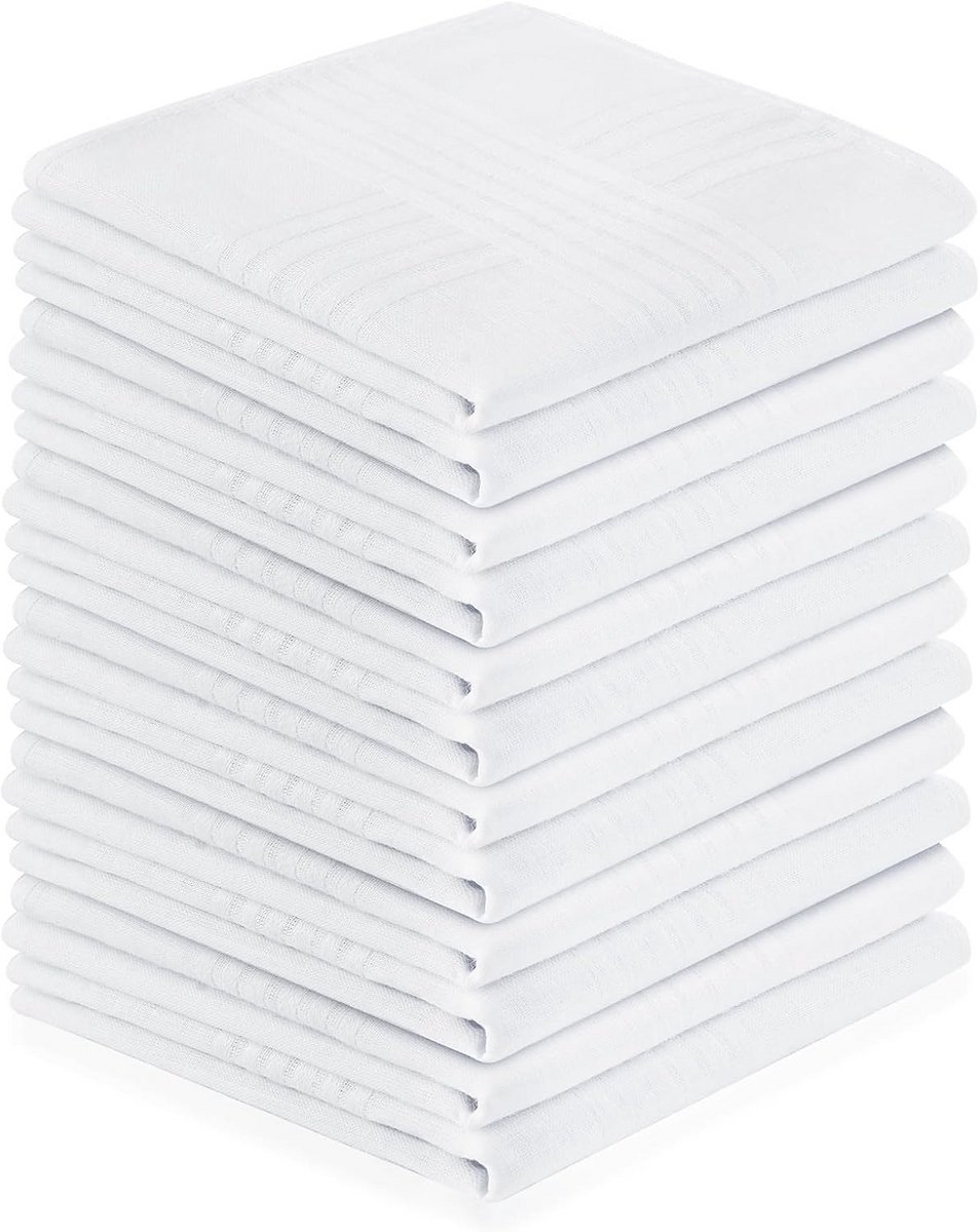 Witte katoenen zakdoeken 40x40 cm - 12 stuks - geschikt voor heren en dames