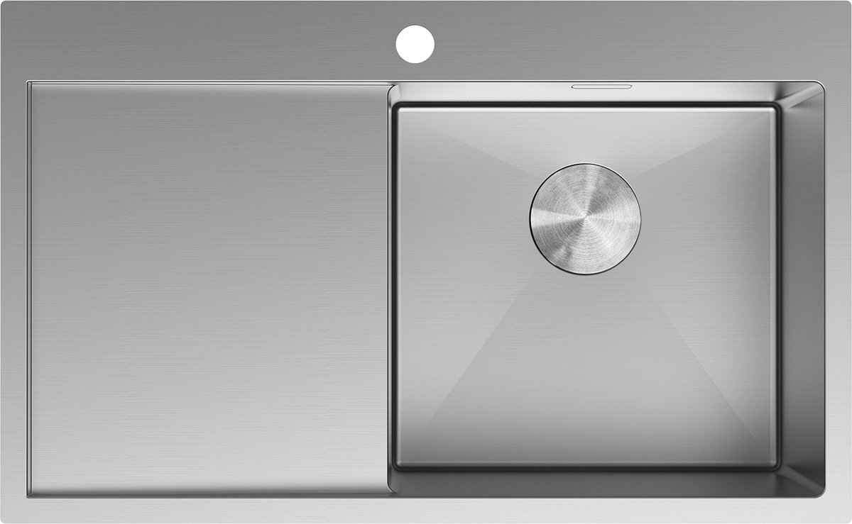 Mexen Exar roestvrijstalen gootsteen met 1 kom en afdruiprek, rechts 780 x 480 , inox - 6434781010P-01