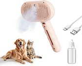 3-in-1 Stoomborstel voor Huisdieren - Verwijderd Losse Haren & Klitten - Met Watersproei voor Lange en Korte Vacht - Ideaal voor Honden en Katten(Roze)