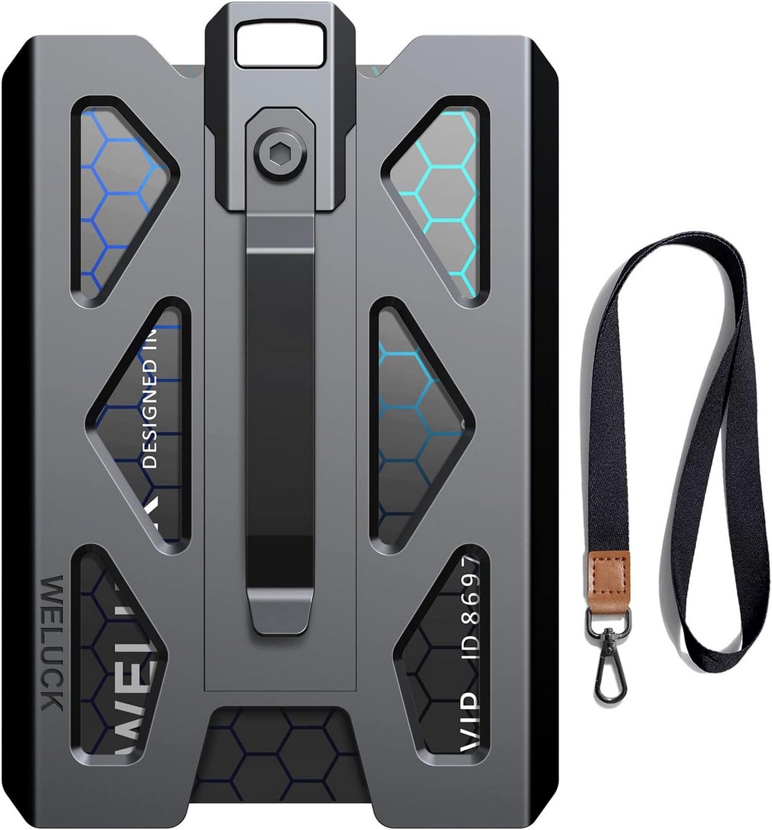 Metalen Badgehouder Aluminium, Gepatenteerde Veer & Geldclip, Houdt 4 Kaarten, Kristalhelder Scherm