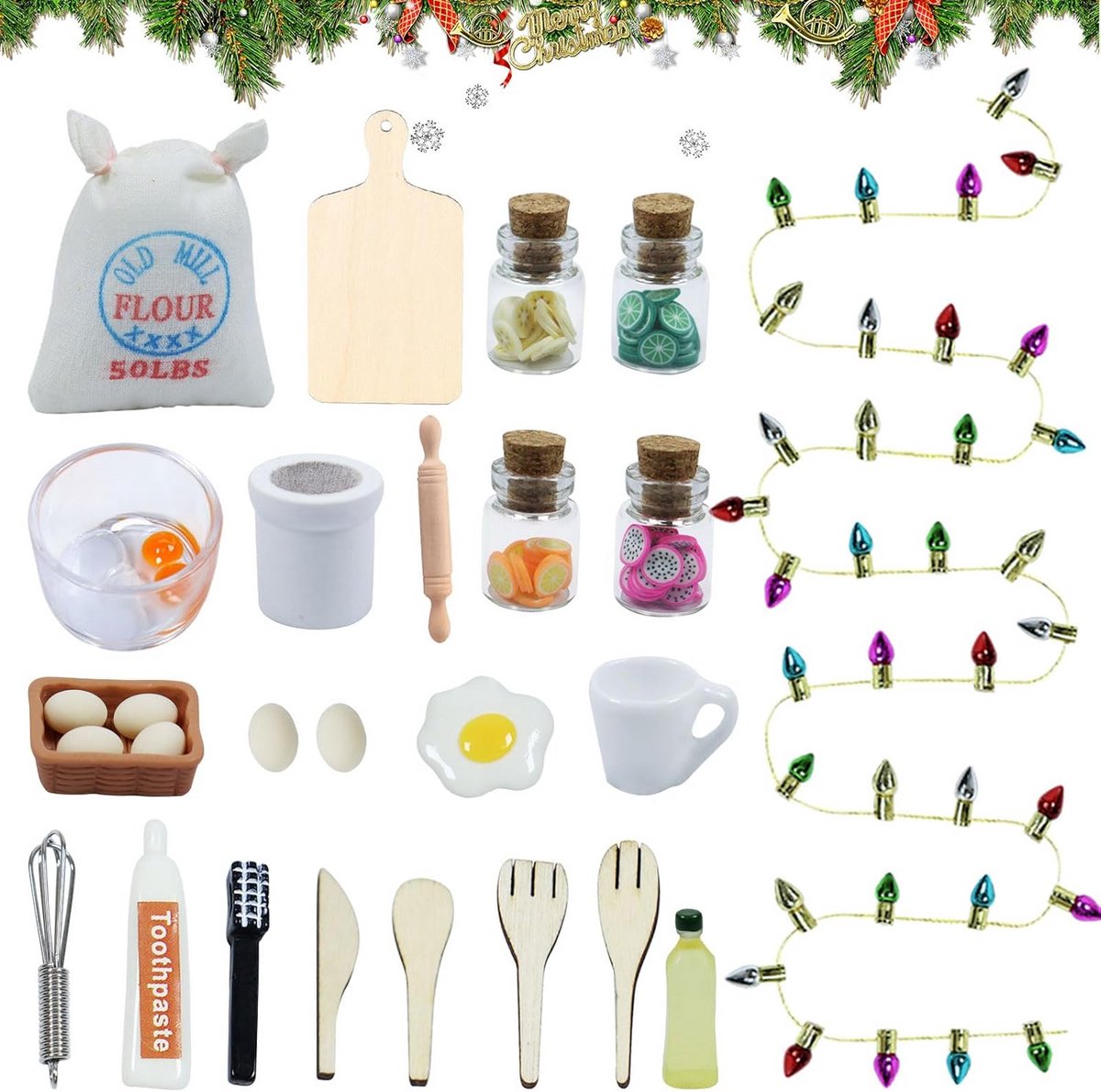 27 Delige Set Keukenaccessoires voor Kerstkabouters en Poppenhuizen - DIY Decoratie Speelgoed