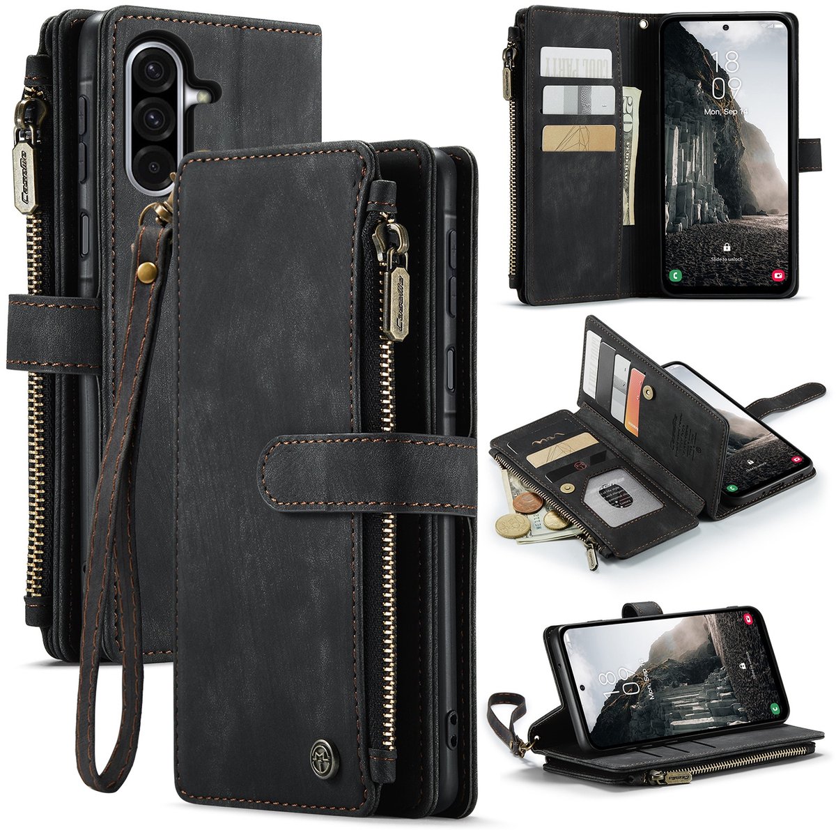 CaseMe Hoesje - Geschikt voor Samsung Galaxy A37 Hoesje - CaseMe C30 Book Case met Portemonnee - Zwart