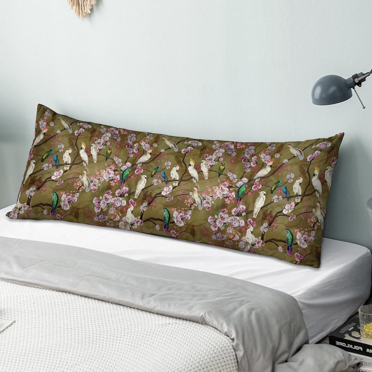 Bolster kussensloop voor zwangerschap - 54 inch - Gouden vogel - Orthopedische ondersteuning - Luxe print - Verborgen ritssluiting